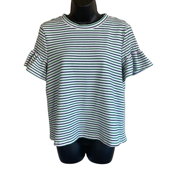 Euc Anthropologie women’s top, striped, blue/green/white, size medium. - Picture 1 of 8